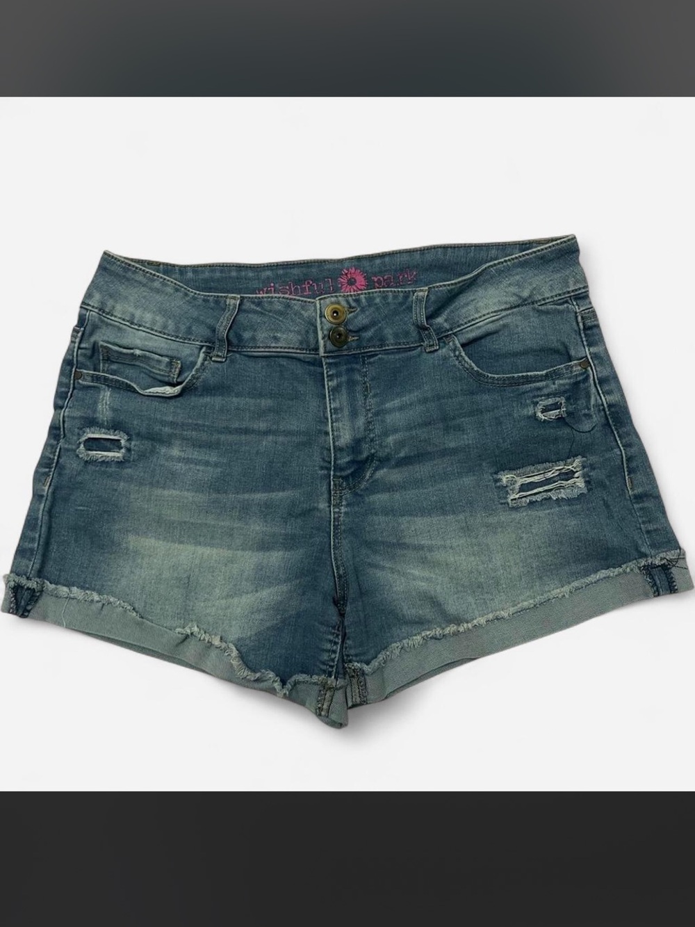 Wishful Park Faded Blue Distressed Denim Shorts
